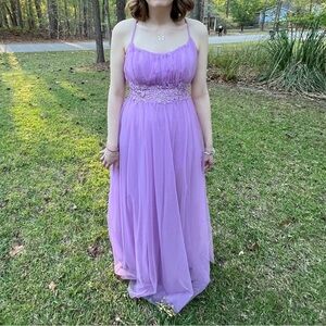 City Triangles Elegant Lavender Evening Gown Prom Dress Tulle Embroidered Floral